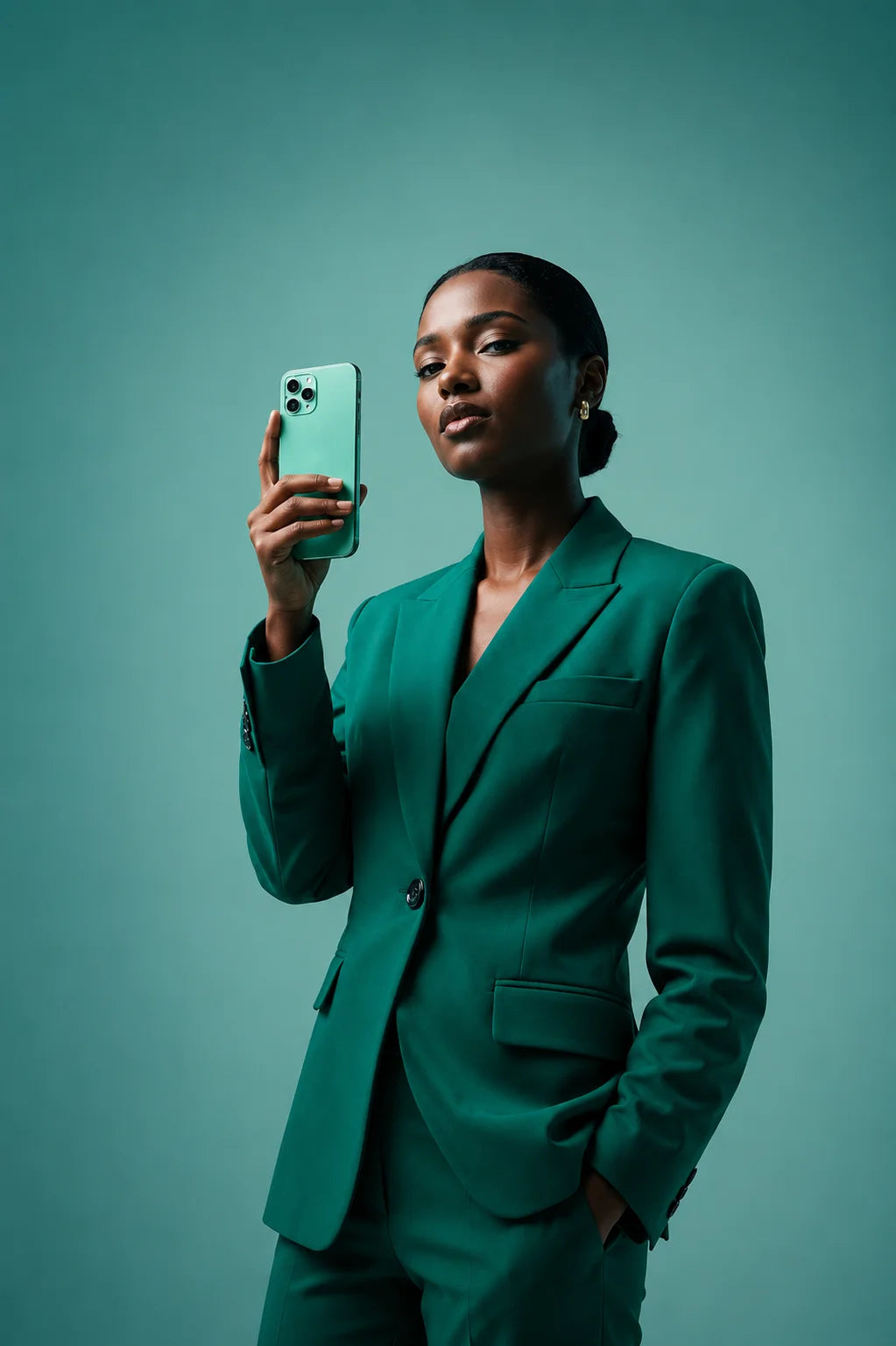 Woman holding iphone Fold calling photo